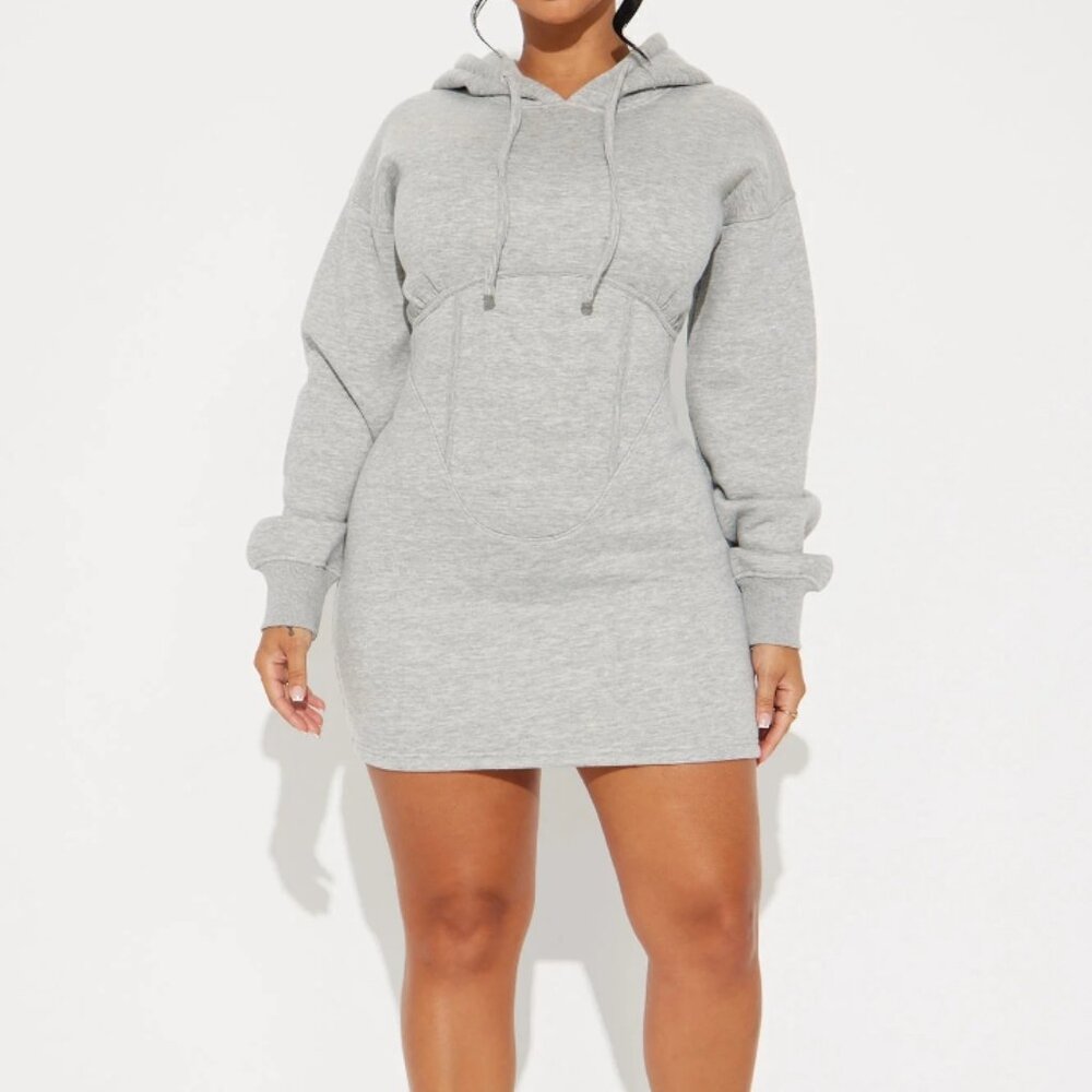 Fashion Nova Cool Days Mini Sweatshirt Dress - Heathered Grey
